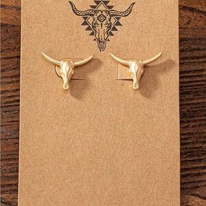 Gold Bull Skull Earrings